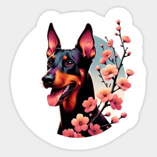 Joyful German Pinscher with Spring Cherry Blossoms Sticker